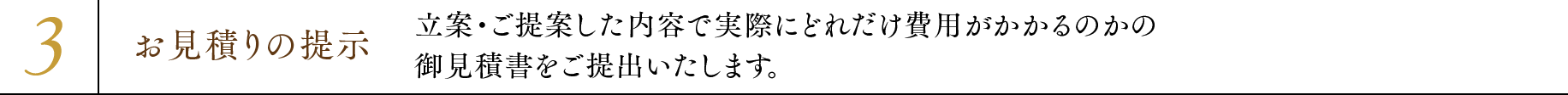 3.お見積りの提示 立案・ご提案した内容で実際にどれだけ費用がかかるのかの御見積書をご提出いたします。